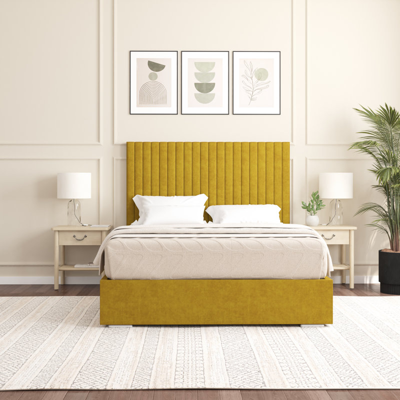 Aidean Upholstered Bed Frame, Double (4'6), Turmeric