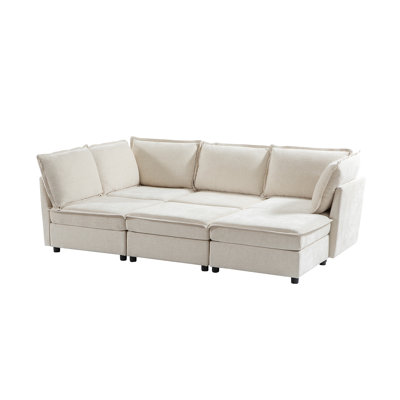 Talani Modern 6 Seater Slipcovered Sectional Sofa with Hidden Storage