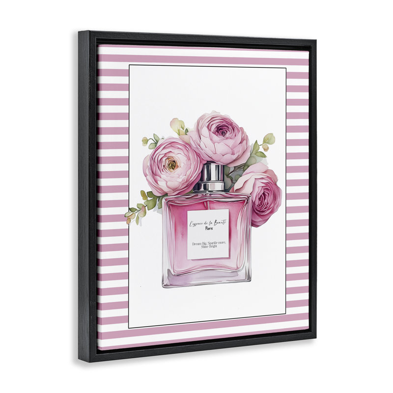 Cadre flottant Rosy Pink Perfume Bouquet, design par Christine Simpson Art, Cadre flottant noir de jais, H 21 po x l 17 po