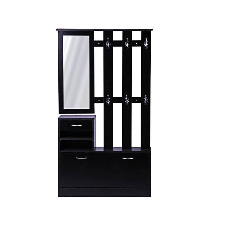 Trois-en-un modèle de barrière avec armoire à chaussures + tablette suspendue + miroir, Noir mat