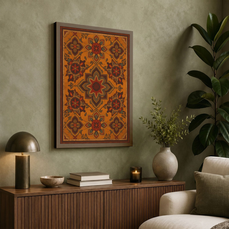Ornate Eastern Tapestry Eclectic - Wrapped Canvas, Ochre Border, 30x20 - 76.2 x 50.8 cm