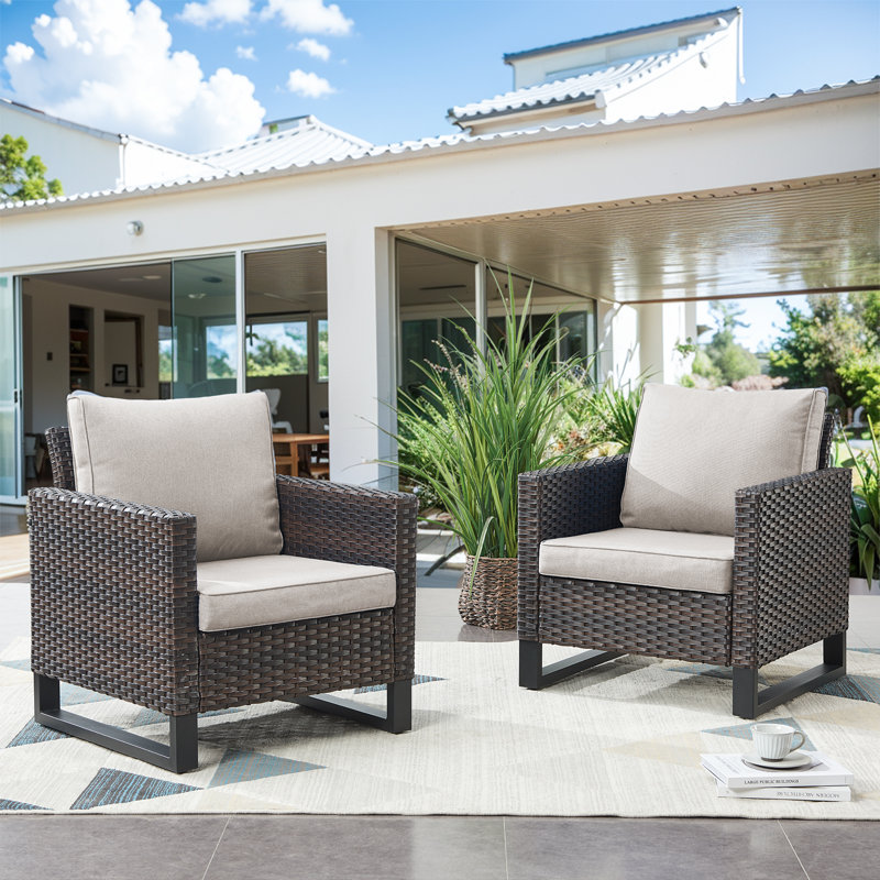 Chaises de patio en osier avec coussins en oléfine Naresa, Brun, Beige
