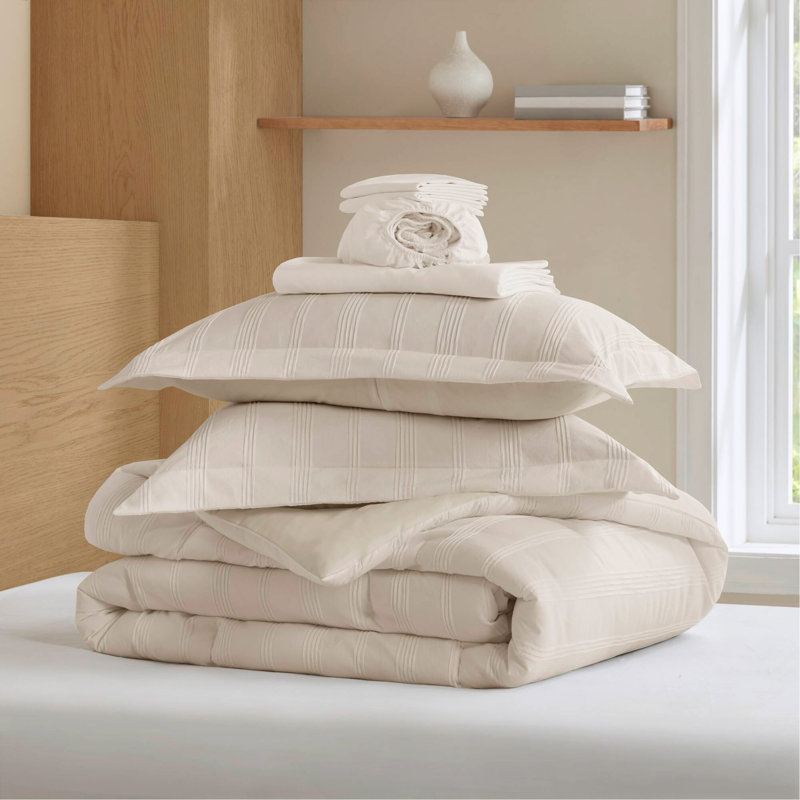 Ensemble d'édredon 7 pièces, Édredon double et 6 pièces supplémentaires, Crème