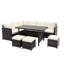 Ensemble repas extérieur, 7 ou 9 places, coussins beiges, poufs et table rectangulaire pour réceptions en terrasse, 9 modules pour rassemblements