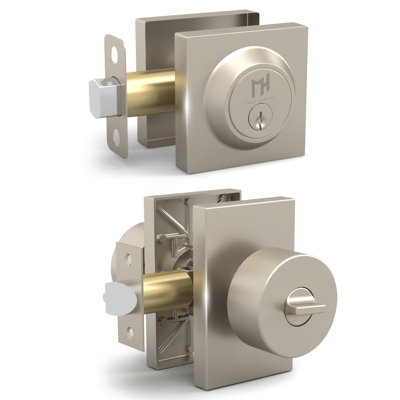 Mega Handles Laura Entry Door Knobs & Deadbolt Lock 1 Pack -Deadbolt Combo for Interior/Exterior Doors - Satin Nickel