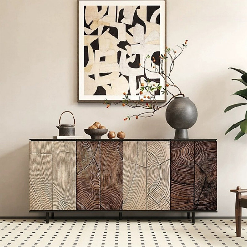 Buffet décoratif rétro en bois manufacturé, H 29,53 po x l 70,87 po x P 15,75 po
