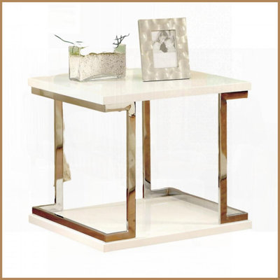 Table basse contemporaine blanche avec cadre chromé Laque haute brillance - Assemblage facile pour le salon