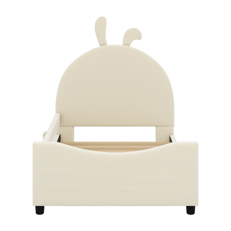 Upholstered Daybed With Rabbit Ear Shaped Headboard, Beige