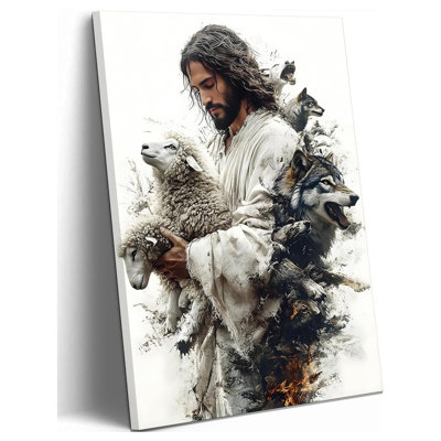 Jésus et agneau, art mural Jésus et loup