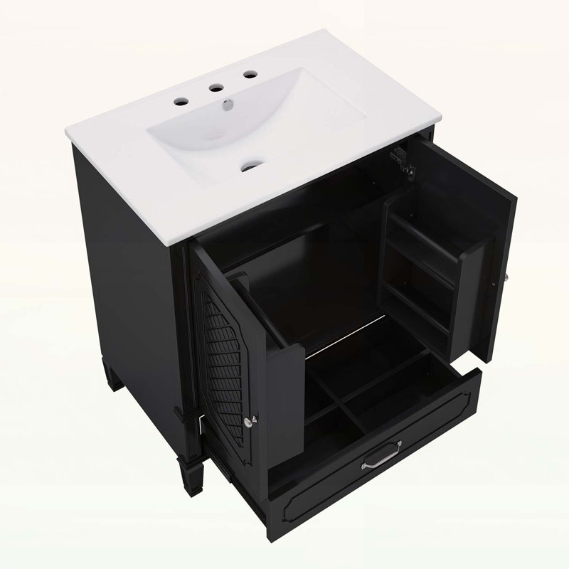 Meuble-lavabo de salle de bain avec lavabo, rangement multifonctionnel, porte à fermeture en douceur et fabrication durable