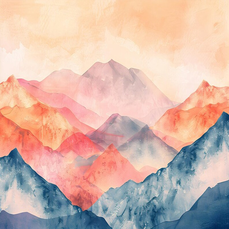 Murale douce paysage de montagne pastel, L 8 po x l 108 po