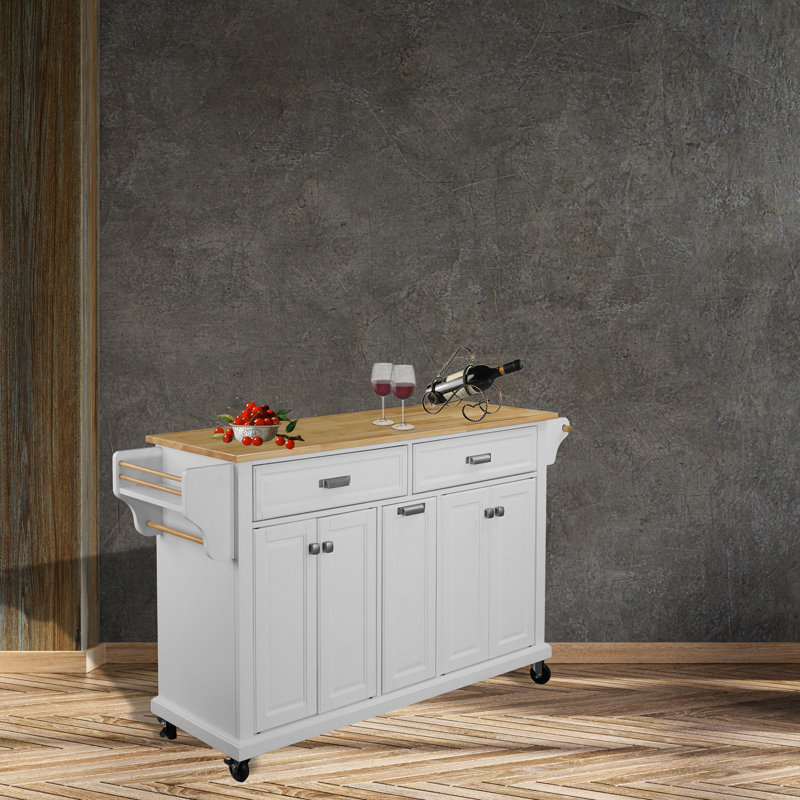 Jonah Solid Wood Top Kitchen Island, White