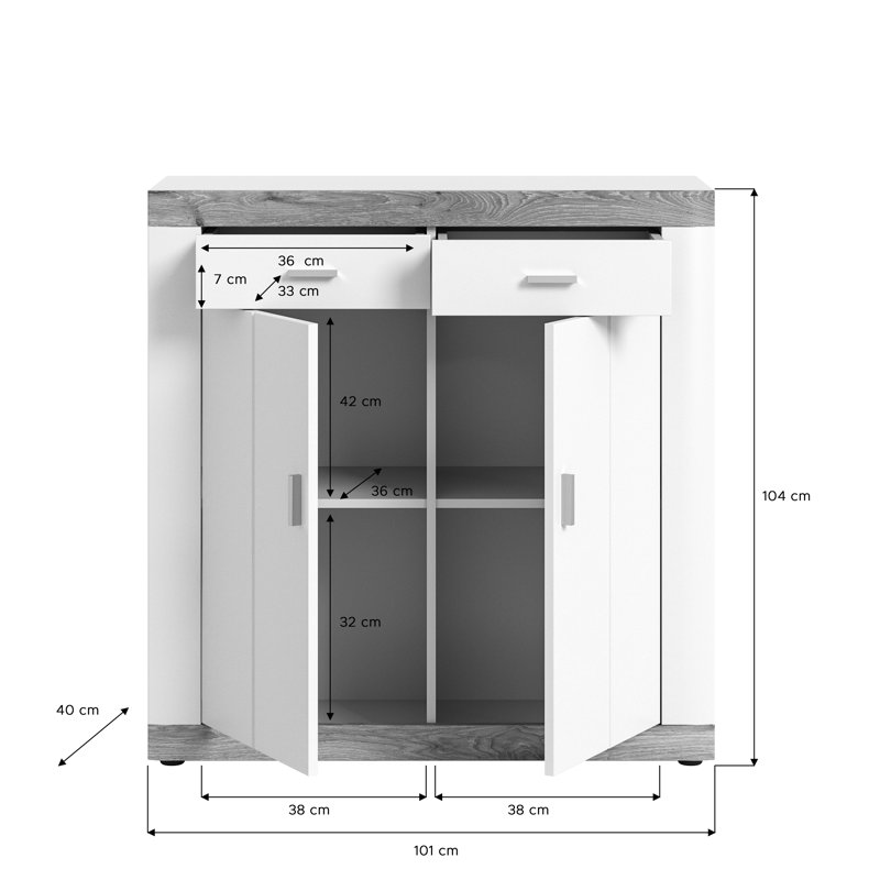 Guerneville 101cm Wide 2 Drawer Highboard