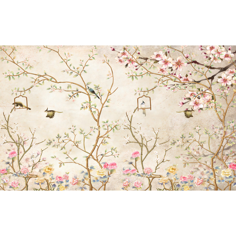 Spring Flowers Chinoiserie Wallpaper, 94.92" L x 143" W