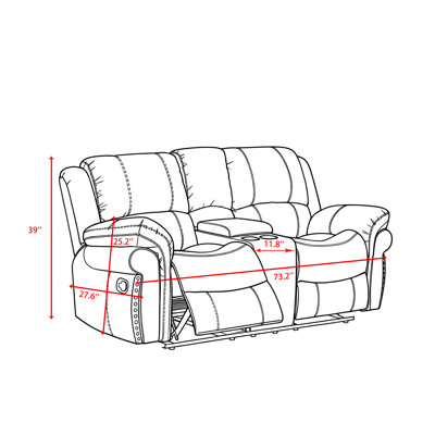 Causeuse inclinable double 73,2 po avec console - style riveté et confort partagé