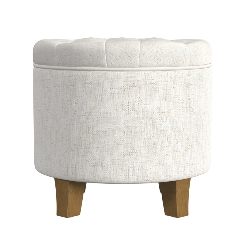 Round Button-Tufted Storage Ottoman, Cream Velvet