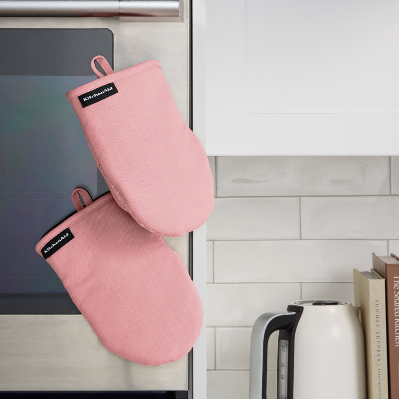 KITCHENAID Gourmet Series Gridlines Mini Oven Mitts 2-Pack, Dried Rose