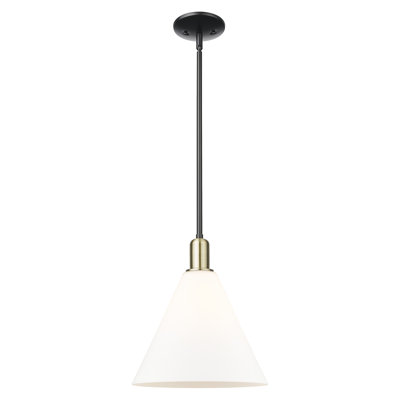 Arcadia - Benston - Mini-luminaire suspendu 1 tige 12 po - Finition laiton antique noir - Abat-jour blanc mat