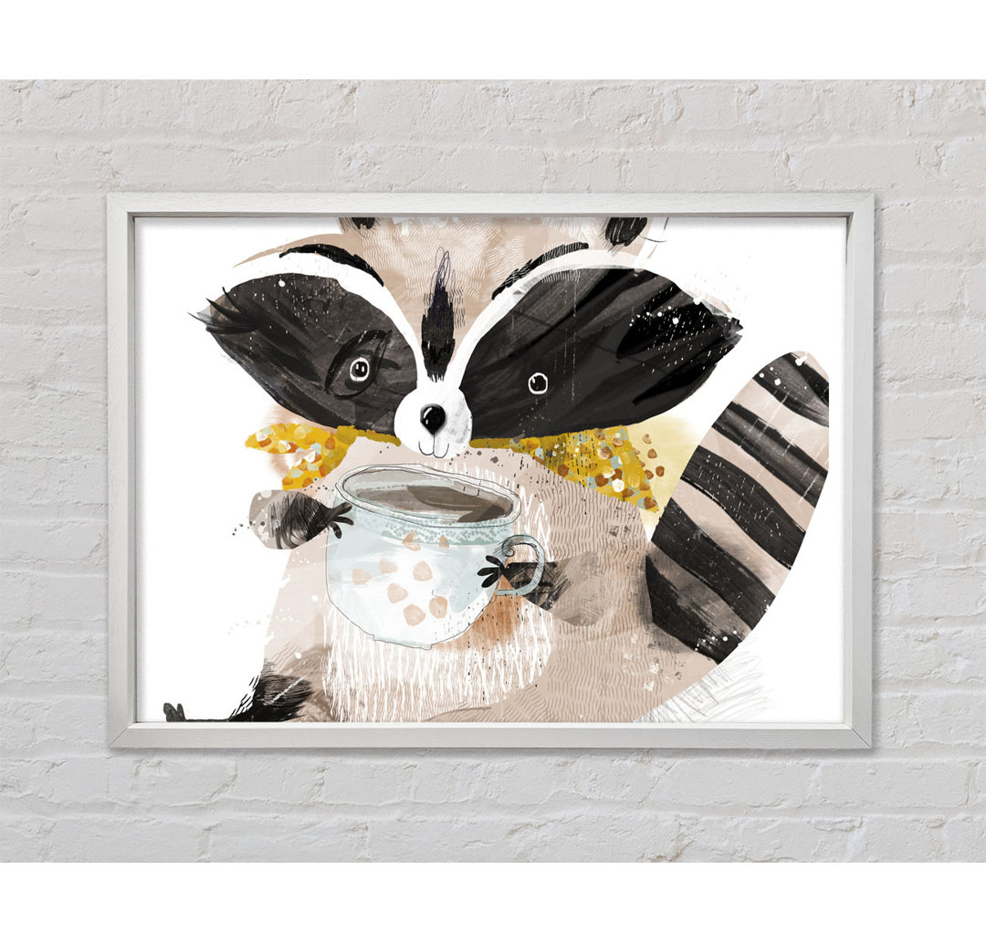 Gerahmtes Leinwandbild Racoon Cup Of Tea, Kunstdruck