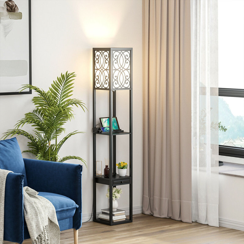 Luretta 63'' Black Column Floor Lamp with USB and Outlet