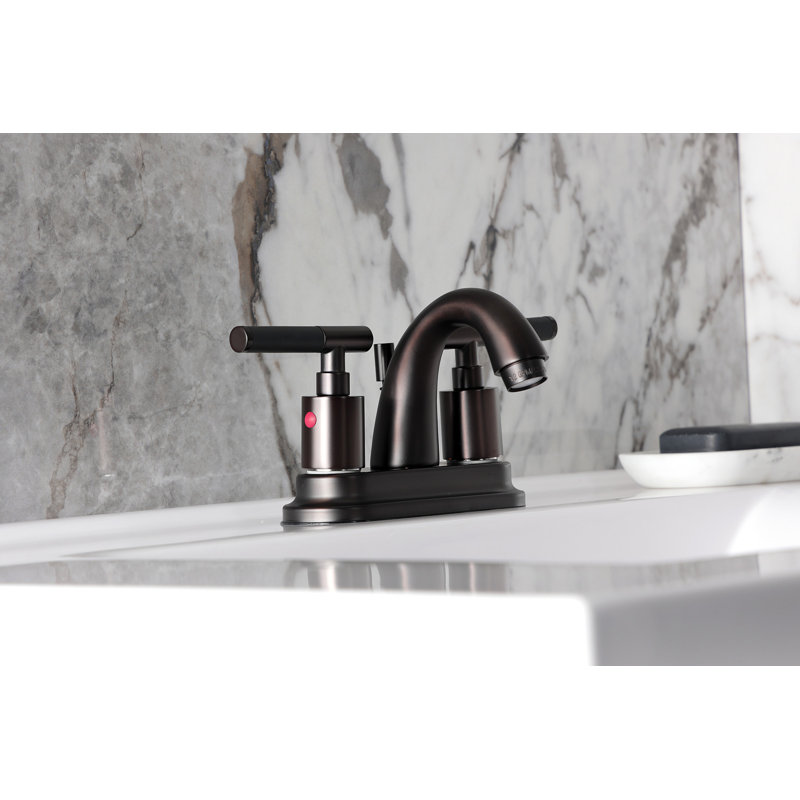 Kingston Brass Kaiser Two-Handle 3-Hole Deck Mount 4" Centerset Bathroom Faucet with Pop-Up Drain, Oil Rubbed Bronze