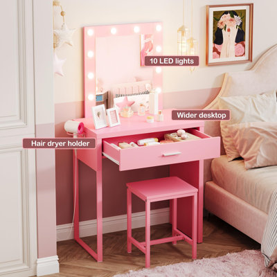 27.6'' Wide Vanity Set with Stool and Mirror
