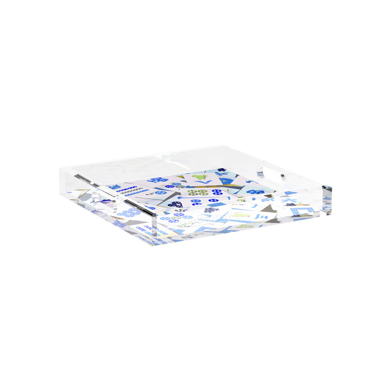 Mahjong Acrylic Decorative Tray, Square, 12"W x 12"D x 2"H, Blues