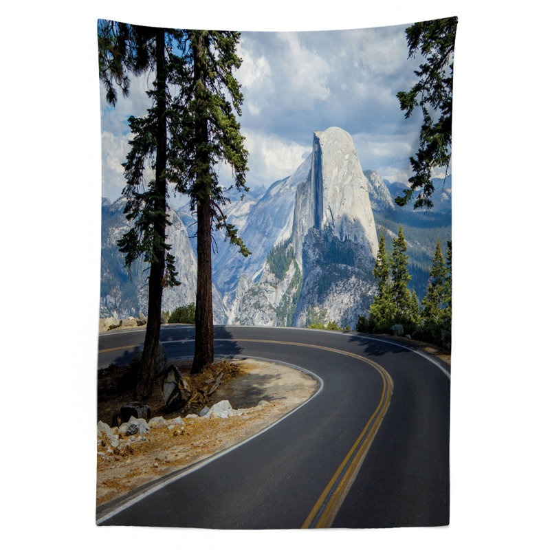 Ambesonne Yosemite Tablecloth, Landscape Picture Of A Winding Road In The Yosemite Mountains With El Capitan, Rectangular Table Cover For Dining Room Kitchen Decor, 60" X 90", Green