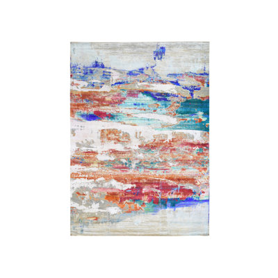 Tapis oriental rectangulaire en soie orange noué à la main 9 pi 0 po x 12 pi 3 po - MOA10259725