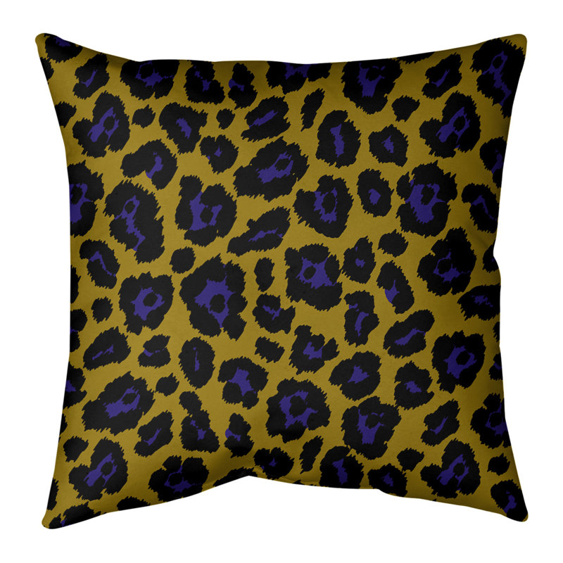 Animal Print Outdoor Throw Pillow, 20" x 20", Gold/Black/Purple