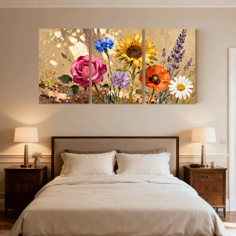 Plantes et fleurs, ensemble de 3 reproductions d'art sur toile, H 36 po x l 72 po