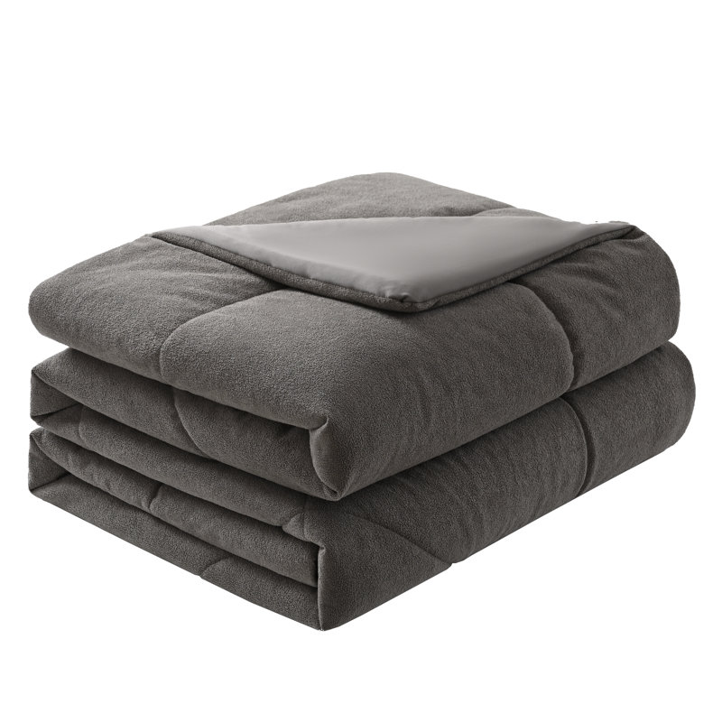 Édredon réversible matelassé - Fausse molleton alpaga moelleux et tricot doux, chaud et léger, Édredon simple, Gris