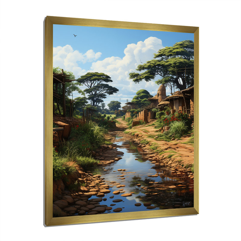 Balarama sérénité silencieuse africaine, Encadrement doré, H 44 po x l 34 po x P 1,5 po
