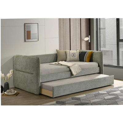 Luxurious 1pc Modern Daybed Pull Out Trundle Button Tufted Nailhead Trim Bedroom Living Room Furniture Light Green Finish
