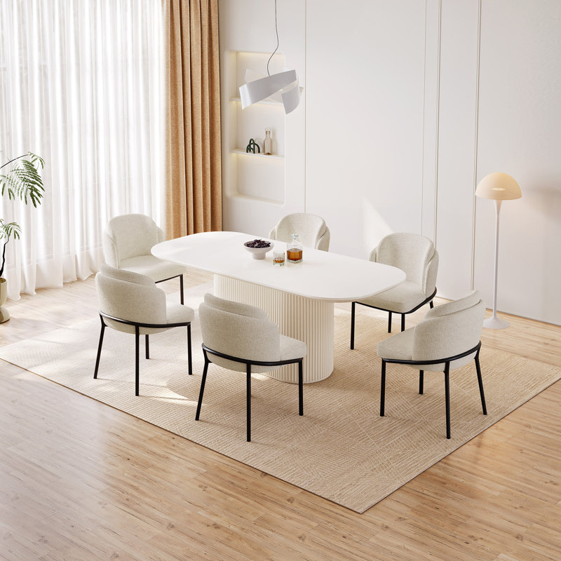 Ensemble de table de salle à manger 70 po avec 6 chaises pour la cuisine, le bar et le salon, Crème, crème