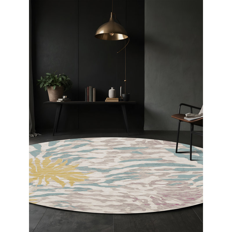 Machine Washable Gray Area Rug, Round 8'