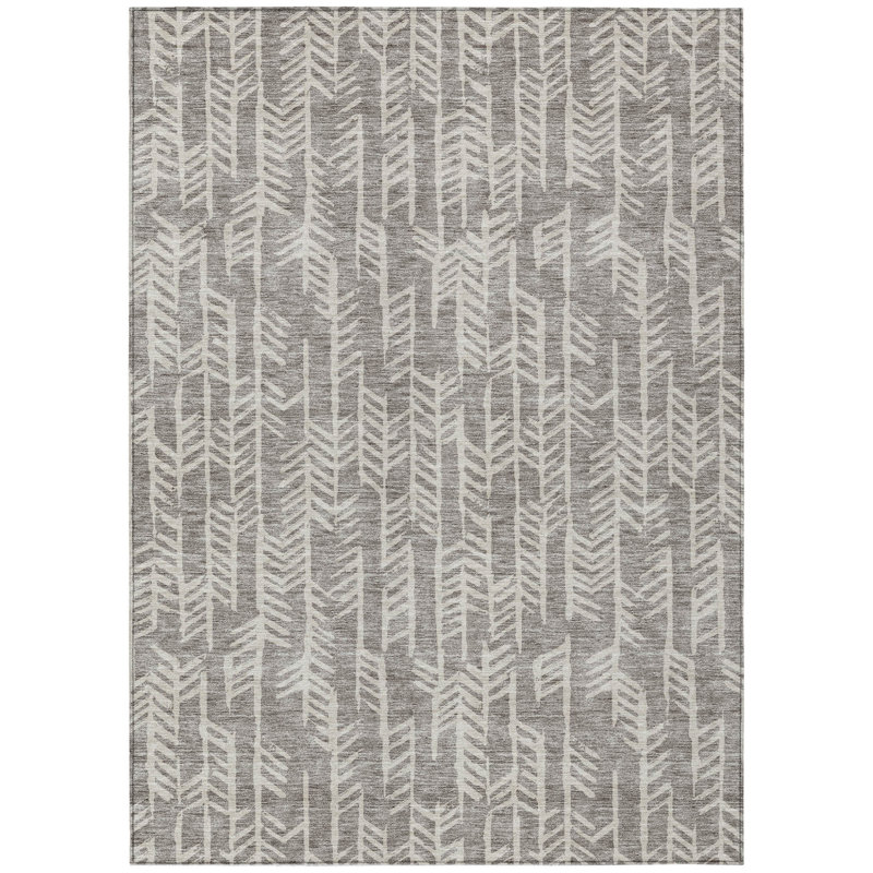 Tapis d'intérieur tribal lavable taupe et beige 5 pi x 8 pi