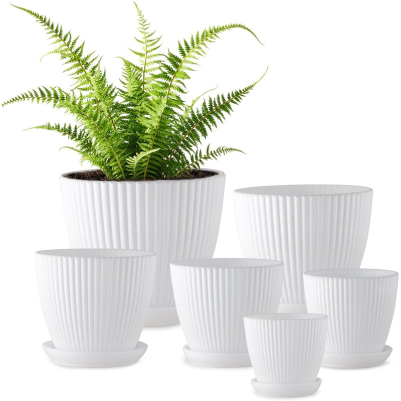 Pots à plantes avec trous de drainage et soucoupe, pots à fleurs en plastique pour plantes d'intérieur, pots à fleurs légers pour plantes
