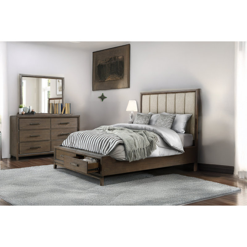 Lorne Brown Upholstered Storage Platform Bedroom Set, Très grand