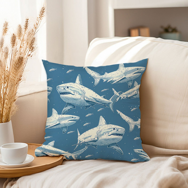 Animals Sharks Pattern VII Ocean Sea Animals Shark Pillow Cover, 18"H x 18"W