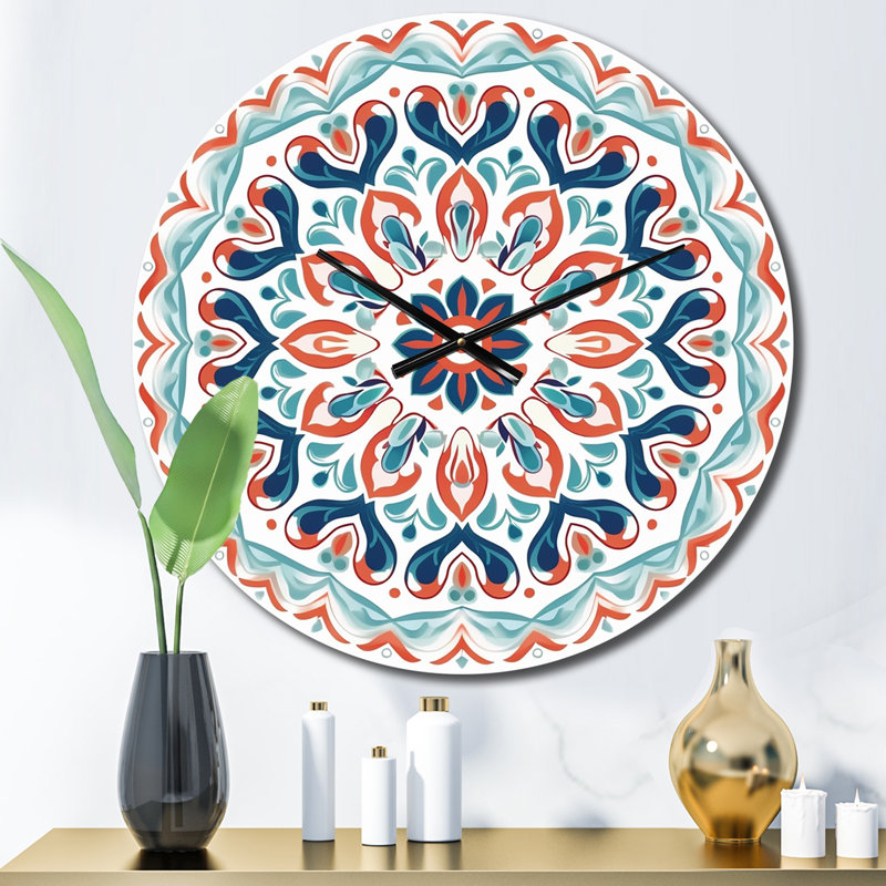 Horloge murale sacrée en métal rétro orange et bleu I, Moyenne