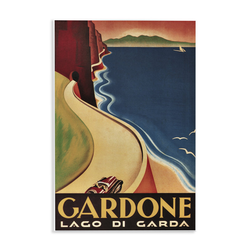 Affiche vintage sur plaque de voyage Gardone, conception par Marcus Jules, H 19 po x l 13 po