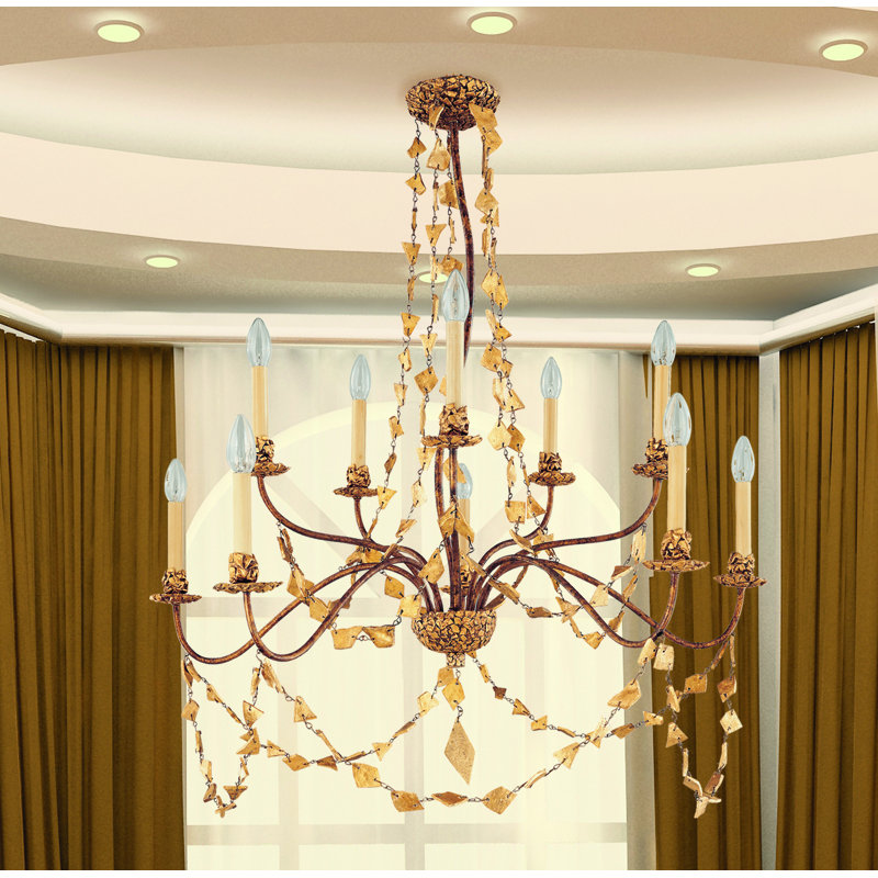 Copeland Mosaic 10 Light Antique Inspired Two-Tier Gold Chandelier