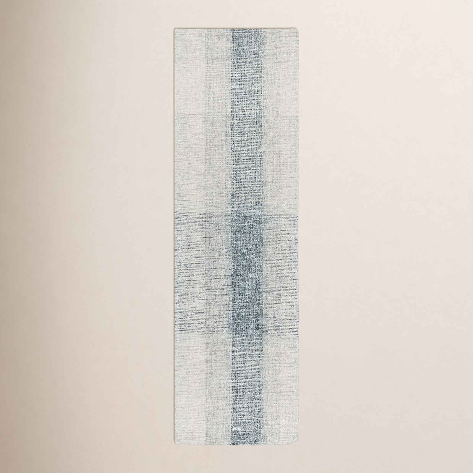 Gray Blue Hand-Tufted Geometric Wool Rug, Runner 2'3" x 8'