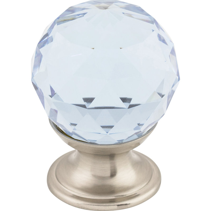 Wine Crystal 1 1/8" Diameter Round Knob, Brushed Satin Nickel, Light Blue