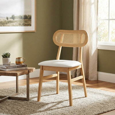 Set Of 2 Mid-Century Modern Solid Wood Upholstered Dining Chairs, Ergonomic Curved Slatted Back Support & Thick High-Resilience Sponge Padded Soft Seat For All-Day Sitting Comfort
