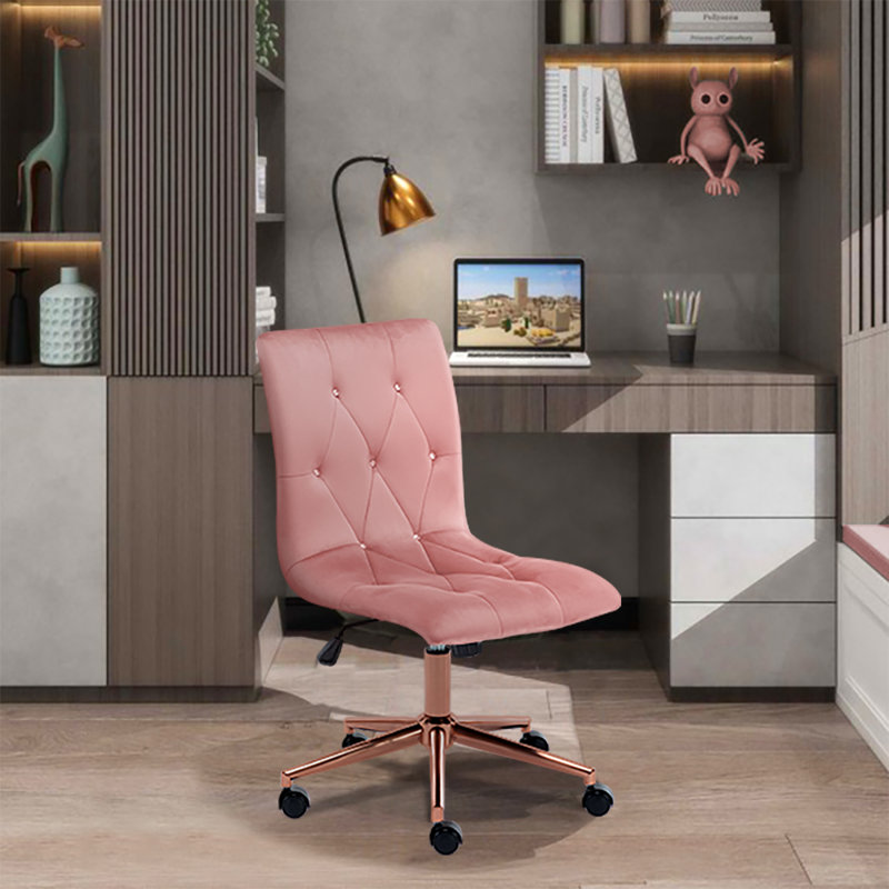 Ergonomic Velvet Armless Swivel Adjustable Height Office Task Chair, Pink