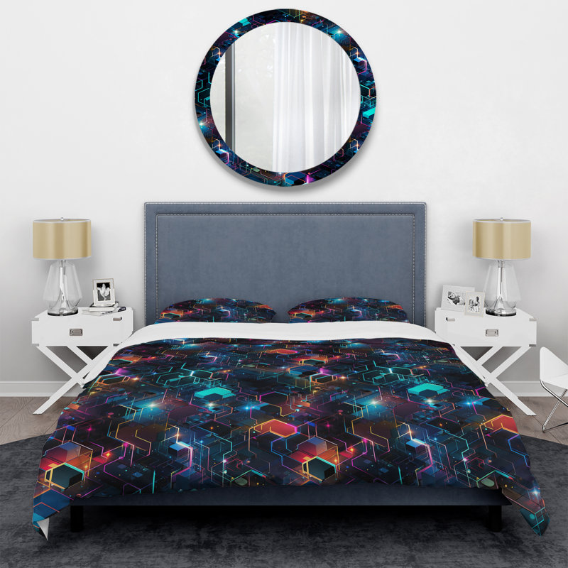 Multicolor Retro Futurism Geometric - Ensemble de housse de couette géométrique
