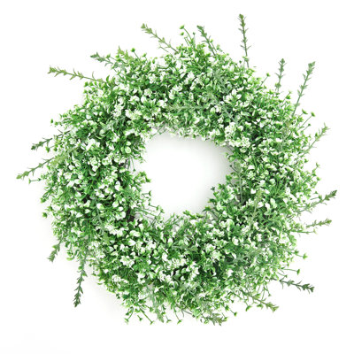 Couronne de verdure pour bébé 26 po, couronne florale artificielle printemps et été avec anneau de suspension et support à couronne, porte d'entrée et décoration murale