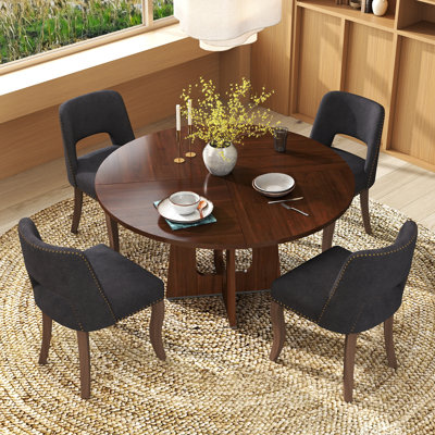 Ensemble de table ronde 47 po avec chaises 4/6 rembourrées, finition chêne / noyer / marbre pour la cuisine de la salle à manger